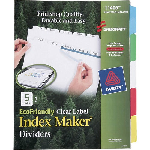 SKILCRAFT  Index Dividers, 5/Set, Multi