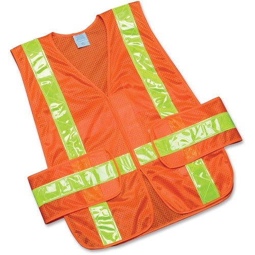SKILCRAFT  Safety Vest, Front Close, One Size, Orange/Yellow Trim