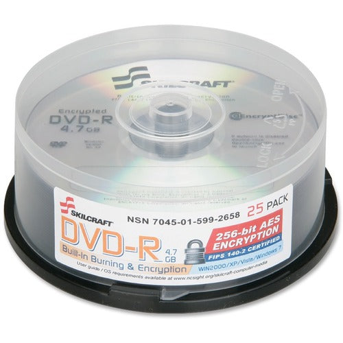 SKILCRAFT  Recordable DVD, Encrypted, 4.7GB, 120min, 25/Spindle, Silver
