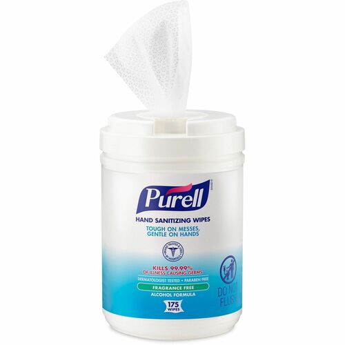 Gojo  Hand Sanitizing Wipes, 6"x7", 175 Wipes/Canister, White-GOJ903106