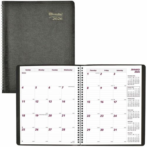 Rediform  Planner, 2PPM, 14 Months Dec-Jan, 8-1/2"x11", Black