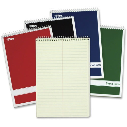 Tops  Steno Book, 6"x9", 80 Pgs, AST Covers, 4/PK, Green Tint