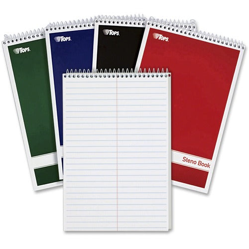 Tops  Steno Book, 6"x9", 80 Pgs, AST Covers, 4/PK, White