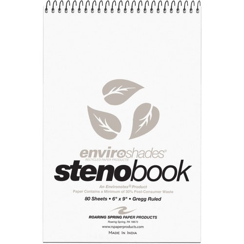 Roaring Spring Paper Products  Steno Notebook Wirebound, 6"x9", 80/Shts, 4/PK, Gray
