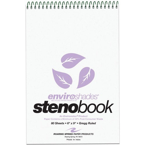 Roaring Spring Paper Products  Steno Notebook Wirebound, 6"x9", 80/Shts, 4/PK, Orchid