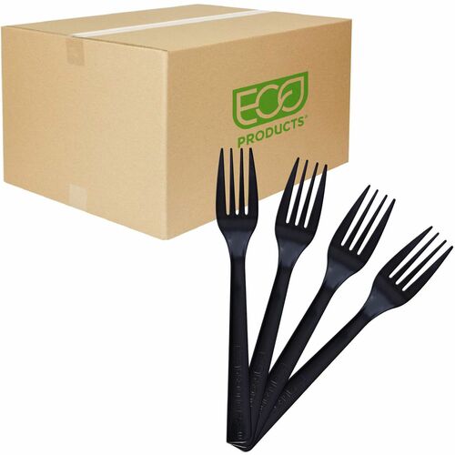 Eco-Products  Forks, Recycled Polysterene, 50/PK, 20PK/CT, Black-ECOEPS112