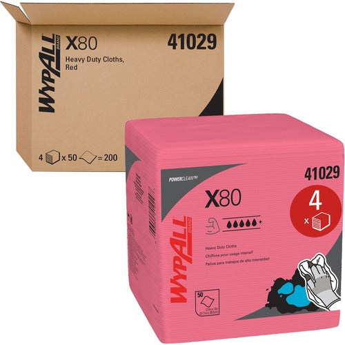 Kimberly-Clark Professional  Wipers, X80, Quarterfold, 12.5"x12", 200/CT, Red
