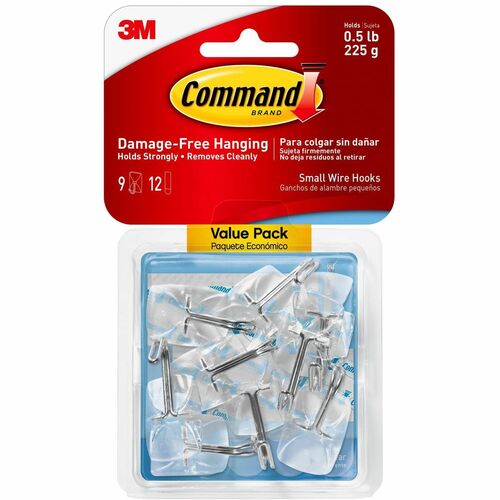 3M  Hooks Value Pack, w/Strips, Plastic, Small, 9/PK, Clear