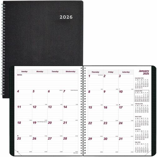 Rediform  Monthly Planner, 14Mths Dec-Jan, 2PPM, 8-1/2"x11", BK