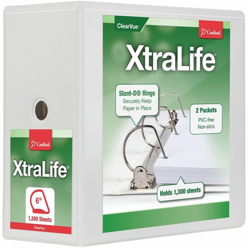 Cardinal  Clearvue Binder, D-Ring, 6" Capacity, 11"x8-1/2", White