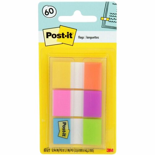 3M  Post-It Flags, 1" Alternating, 60/PK, AST Brights