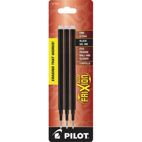 Pilot  Gel Pen Refills, f/FriXion, 0.7mm, Fine Pt, 3/PK, Black