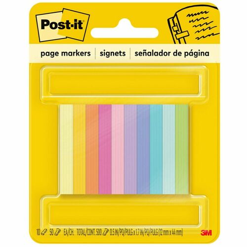 3M  Post-It Page Markers,1/2", 50 Sht/PD,10/PK, Bright Assorted