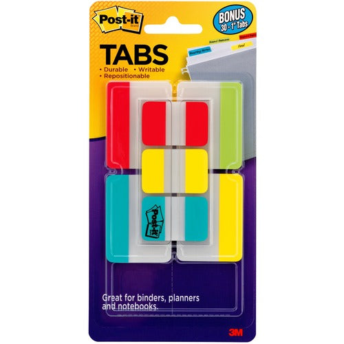 3M  Post-it Tabs, Value Pk,1",2",114/PK, AST Primary Solid
