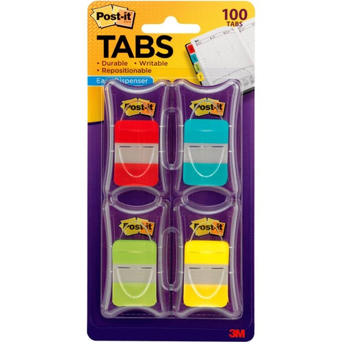 3M  Post-it Tabs, w/Dispenser,1", Solid Colors,100/PK, Assorted