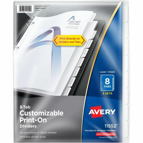Avery  Print-On Dividers, 8-1/2"x11", 8TB/5ST, 5/PK, White
