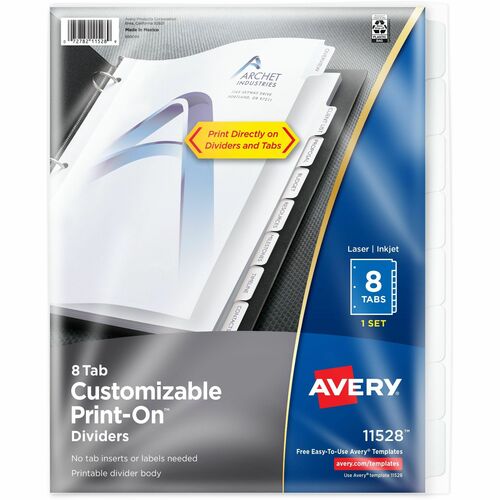 Avery  Print-On Dividers, 8-1/2"x11", 8TB/1ST, White