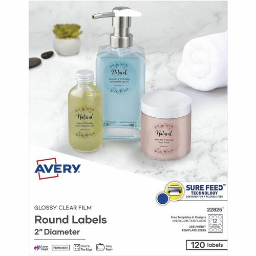 Avery  Round Labels, 2", 120/PK, Clear/Glossy