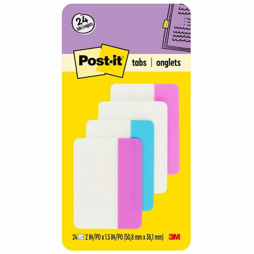 3M  Filing Tabs, Flat, 2", 24/PK, Solid Assorted