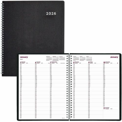 Rediform  Planner, Weekly, 1PPW, 12Mths Jan-Dec, 8-1/2"x11", Black