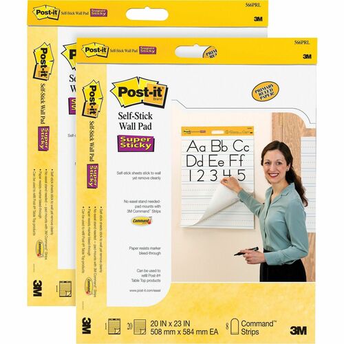 3M  Wall Pads,w/Primary Lines,Self-Stick,20"x23",20Shts,2/PK,WE