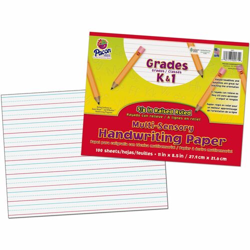 Pacon  Sensory Writing Tablet,8-1/2"x11", 5/8" L Ruled,100Shts,WE