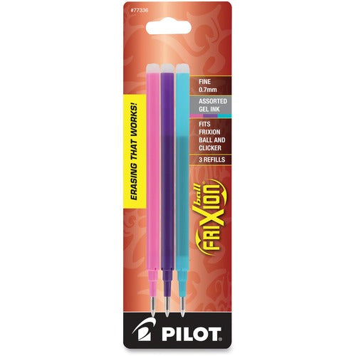 Pilot  Gel Pen Refills, f/FriXion, 0.7mm, 3/PK, Ast Ink