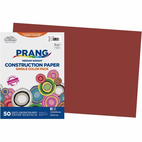 Pacon  Construction Paper, Film Wrapped, 12"x18", 50Shts/PK, RD