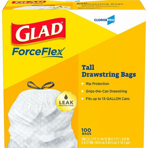 Clorox Company  Kitchen Bags,Tall,w/Drawstring,13 Gal,9Mil,100/BX,WE