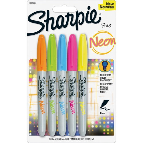 Newell Brands  Sharpie Markers, Permanent, Fine Pt, 5/ST, Neon Assorted