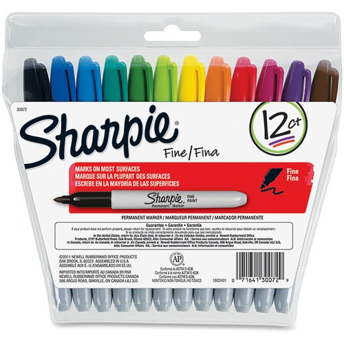 Newell Brands  Permanent Marker, Sharpie, Fine Point, 12 Color/ST, AST