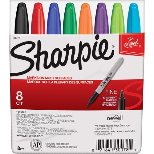 Newell Brands  Permanent Markers, Sharpie, Fine Point, 8 Color/ST, AST