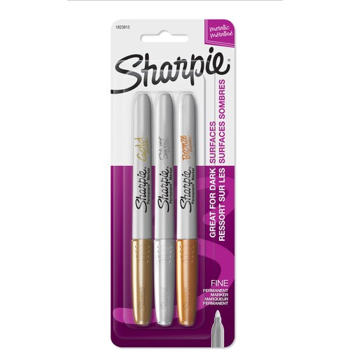 Newell Brands  Sharpie Metallic Markers, Fine, 3 Color/PK, Assorted
