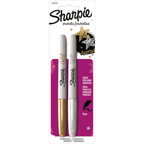 Newell Brands  Sharpie Metallic Markers, Fine, 2 Color/PK, Gold/Silver