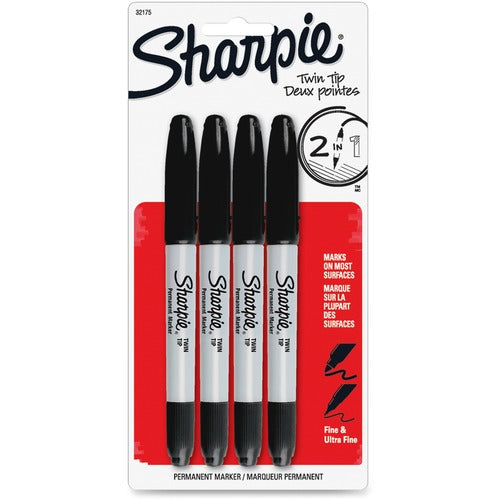 Newell Brands  Permanent Markers,Twin Tip, Fine/Ultra Fine Point,4/PK,BK