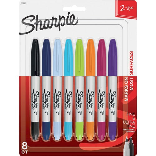 Newell Brands  Permanent Markers,Twin Tip,Fine/Ultra Fine Point,8/ST,AST