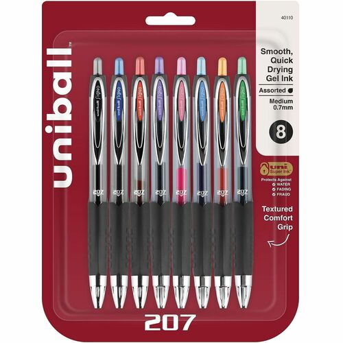 uni-ball Corporation  Gel Pens, Retractable, 0.7mm Point, 8/ST, AST Barrel/Ink
