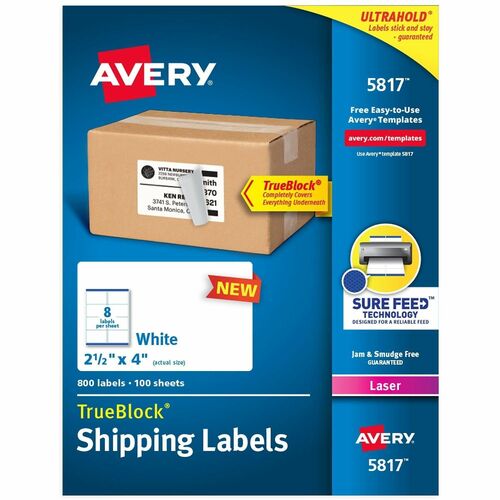 Avery  Labels,Laser,Shipping,Permanent,2-1/2"x4",800/PK,WE