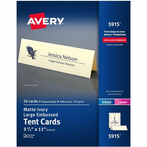 Avery  Laser/Inkjet Tent Cards, Large, 3-1/2"x11", 50/BX, Ivory