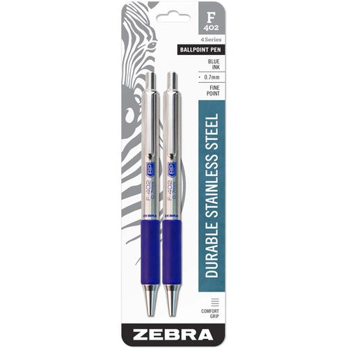 Zebra  Ballpoint Pen,Retract,.7mm,2/PK,Blue Ink,Stainless Steel