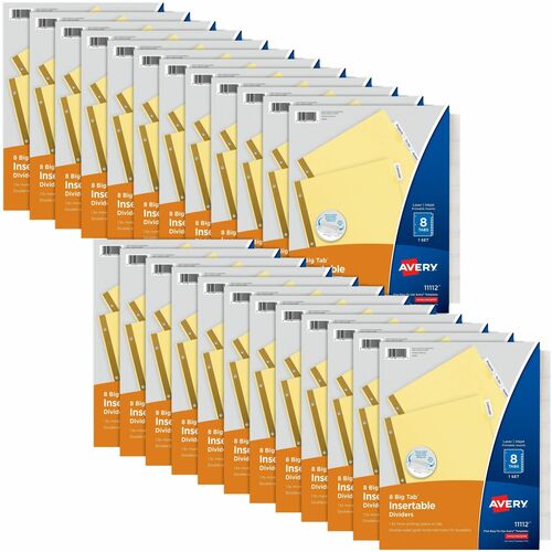 Avery  Insert Divider Bulk Pk, 8 Tabs, 24 Sets,192/BX, Buff /Clear