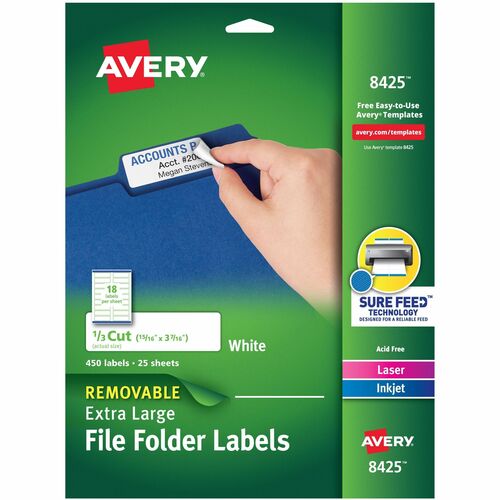 Avery  File Folder Labels, X-Large, 1/3 Cut, 450/PK, White