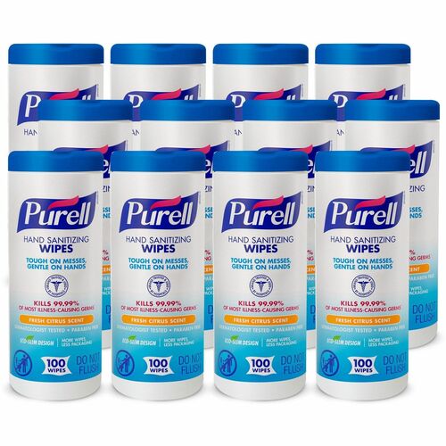 Gojo  Sanitizing Wipes, 100 Wipes/Canister, 12 Canisters/CT, White-GOJ911112CT