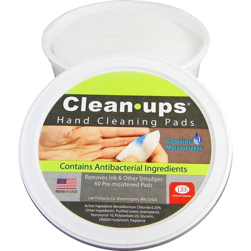 Lee  Hand Cleaning Pads, Pre-moistened, 60/Tub, White