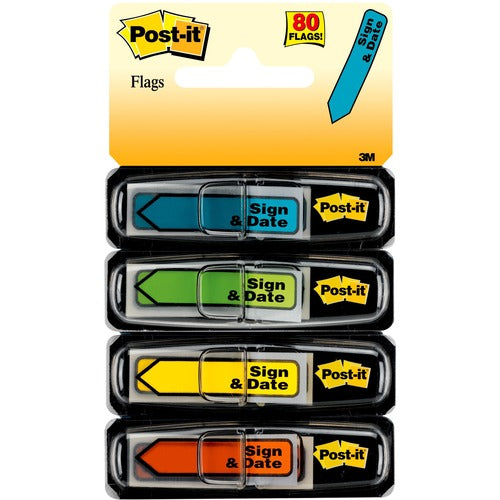 3M  Message Flags Sign/Date, 80 Shts, 80/PK, Assorted