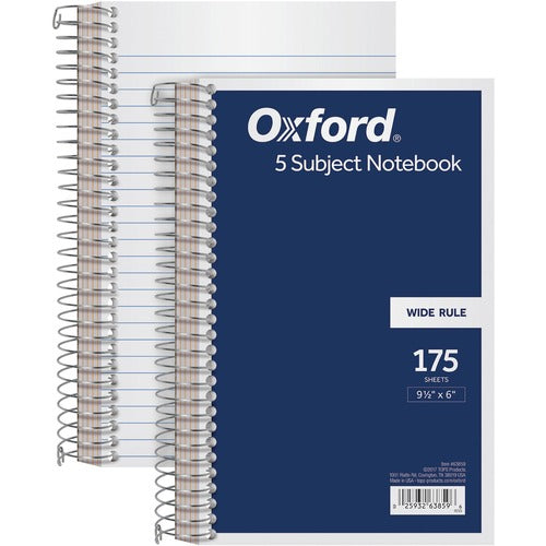 Tops  5-Subject Notebook, Wirebound, 175 Shts, 9-1/2"x6", Navy/WE