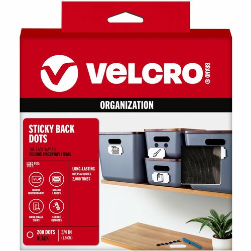 Velcro Industries  Hook/Loop Fasteners, 3/4", 200/BX, Black