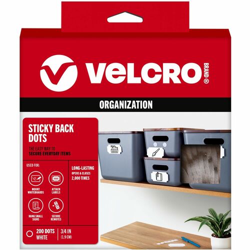 Velcro Industries  Hook/Loop Fasteners, 3/4", 200/BX, White