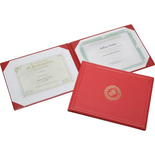 SKILCRAFT  Military Binder,f/Certificate,USMC Seal,11"x8-1/2",RD