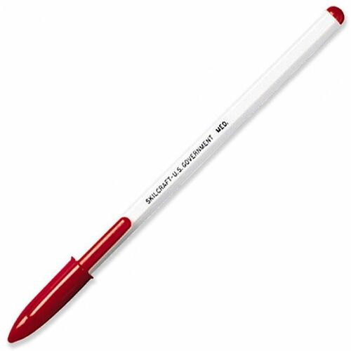 SKILCRAFT  Ballpoint Stick Pen,Nonrefillable,Medium Pt,1 Dozen,RD Ink